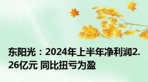 东阳光：2024年上半年净利润2.26亿元 同比扭亏为盈