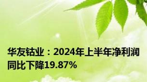 华友钴业：2024年上半年净利润同比下降19.87%