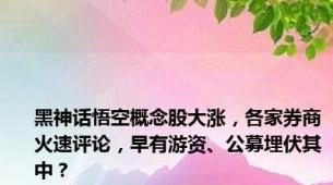 黑神话悟空概念股大涨，各家券商火速评论，早有游资、公募埋伏其中？