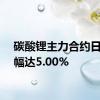 碳酸锂主力合约日内涨幅达5.00%