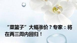 “菜篮子”大幅涨价？专家：将在两三周内回归！