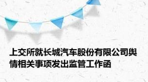 上交所就长城汽车股份有限公司舆情相关事项发出监管工作函