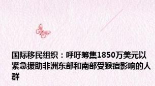 国际移民组织：呼吁筹集1850万美元以紧急援助非洲东部和南部受猴痘影响的人群