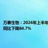 万泰生物：2024年上半年净利润同比下降84.7%