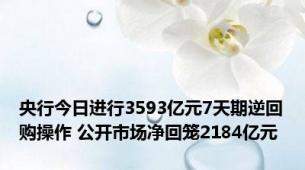 央行今日进行3593亿元7天期逆回购操作 公开市场净回笼2184亿元