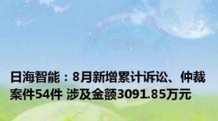 日海智能：8月新增累计诉讼、仲裁案件54件 涉及金额3091.85万元