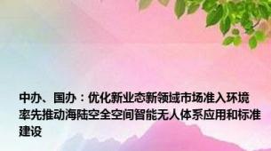 中办、国办：优化新业态新领域市场准入环境 率先推动海陆空全空间智能无人体系应用和标准建设