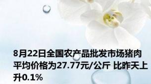 8月22日全国农产品批发市场猪肉平均价格为27.77元/公斤 比昨天上升0.1%