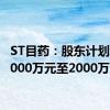 ST目药：股东计划增持1000万元至2000万元