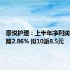 豪悦护理：上半年净利润同比下降2.86% 拟10派8.5元