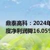 鼎泰高科：2024年半年度净利润降16.05%