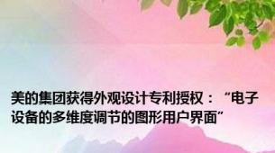 美的集团获得外观设计专利授权：“电子设备的多维度调节的图形用户界面”