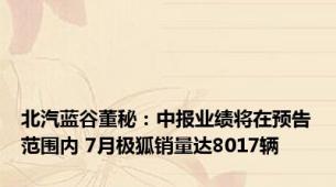 北汽蓝谷董秘：中报业绩将在预告范围内 7月极狐销量达8017辆