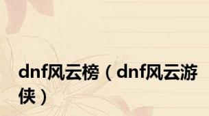 dnf风云榜（dnf风云游侠）