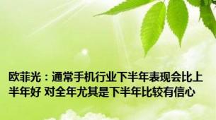 欧菲光：通常手机行业下半年表现会比上半年好 对全年尤其是下半年比较有信心