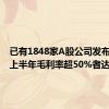 已有1848家A股公司发布中报 上半年毛利率超50%者达264家