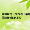 中恒电气：2024年上半年净利润同比增长524.5%