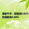 港股午评：恒指涨0.82% 恒生科技指数涨0.68%