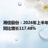 湘佳股份：2024年上半年净利润同比增长117.48%