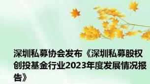 深圳私募协会发布《深圳私募股权创投基金行业2023年度发展情况报告》