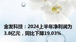 金发科技：2024上半年净利润为3.8亿元，同比下降19.03%