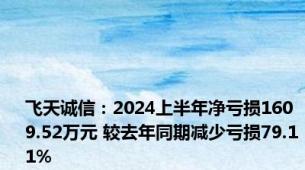 飞天诚信：2024上半年净亏损1609.52万元 较去年同期减少亏损79.11%