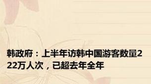 韩政府：上半年访韩中国游客数量222万人次，已超去年全年
