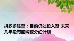 拼多多陈磊：目前仍处投入期 未来几年没有回购或分红计划