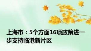 上海市：5个方面16项政策进一步支持临港新片区