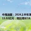 中海油服：2024上半年净利润为15.92亿元，同比增长18.9%