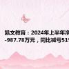 凯文教育：2024年上半年净利润为-987.78万元，同比减亏51%