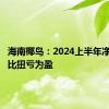 海南椰岛：2024上半年净利润同比扭亏为盈