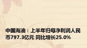 中国海油：上半年归母净利润人民币797.3亿元 同比增长25.0%
