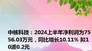 中核科技：2024上半年净利润为7556.03万元，同比增长10.11% 拟10派0.2元