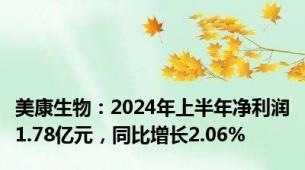 美康生物：2024年上半年净利润1.78亿元，同比增长2.06%