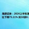 海通证券：2024上半年净利润同比下降75.11% 拟10派0.3元