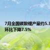 7月全国碳酸锂产量约5.3万吨，环比下降7.5%