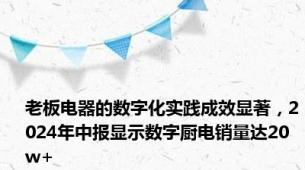 老板电器的数字化实践成效显著，2024年中报显示数字厨电销量达20w+