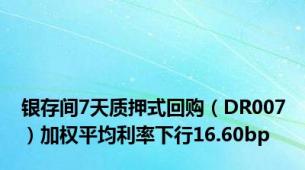 银存间7天质押式回购（DR007）加权平均利率下行16.60bp