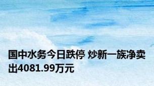 国中水务今日跌停 炒新一族净卖出4081.99万元