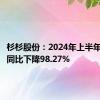 杉杉股份：2024年上半年净利润同比下降98.27%