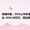 珠海中富：2024上半年净利润同比-1034.38万元，同比转亏