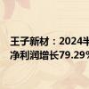 王子新材：2024半年度净利润增长79.29%