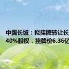 中国长城：拟挂牌转让长城银河40%股权，挂牌价6.36亿元