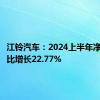 江铃汽车：2024上半年净利润同比增长22.77%