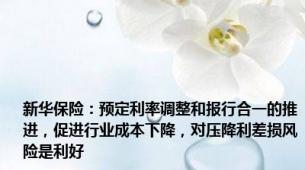 新华保险：预定利率调整和报行合一的推进，促进行业成本下降，对压降利差损风险是利好