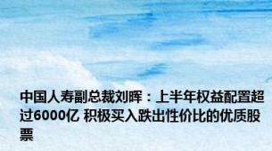 中国人寿副总裁刘晖：上半年权益配置超过6000亿 积极买入跌出性价比的优质股票