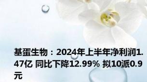 基蛋生物：2024年上半年净利润1.47亿 同比下降12.99% 拟10派0.9元