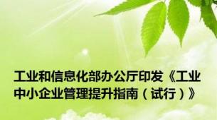 工业和信息化部办公厅印发《工业中小企业管理提升指南（试行）》