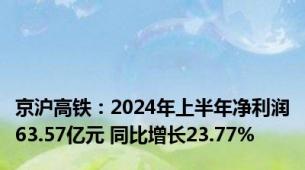 京沪高铁：2024年上半年净利润63.57亿元 同比增长23.77%